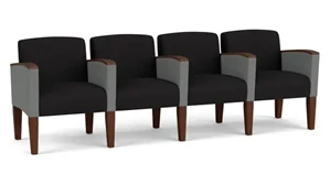 Lobby & Guest Chairs - Wood Lesro 4 Seats with Center Arms, Upholstered Seat, Back and Arms