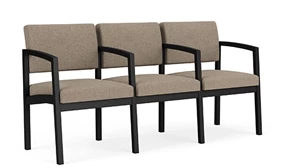 Lobby & Guest Chairs - Metal Lesro Lenox Steel 3 Seat with Center Arm Chair - Vinyl and Fabric Upholstery