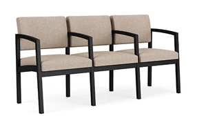 Lobby & Guest Chairs - Metal Lesro Lenox Steel 3 Seat with Center Arm Chair - Vinyl and Fabric Upholstery