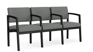 Lobby & Guest Chairs - Metal Lesro Lenox Steel 3 Seat with Center Arm Chair - Vinyl and Fabric Upholstery