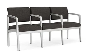 Lobby & Guest Chairs - Metal Lesro Lenox Steel 3 Seat with Center Arm Chair - Vinyl and Fabric Upholstery