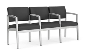 Lobby & Guest Chairs - Metal Lesro Lenox Steel 3 Seat with Center Arm Chair - Vinyl and Fabric Upholstery
