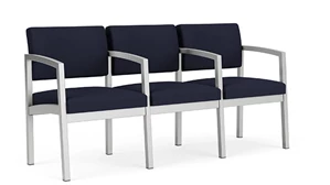Lobby & Guest Chairs - Metal Lesro Lenox Steel 3 Seat with Center Arm Chair - Vinyl and Fabric Upholstery