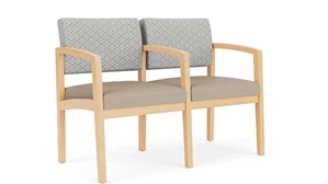 Lobby & Guest Chairs - Wood Lesro Lenox Wood 2 Seats with Center Arm - Designer Combo Upholstery