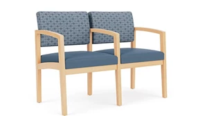 Lobby & Guest Chairs - Wood Lesro Lenox Wood 2 Seats with Center Arm - Designer Combo Upholstery