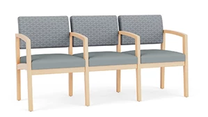Lobby & Guest Chairs - Wood Lesro Lenox Wood 3 Seat with Center Arms - Designer Combo Upholstery