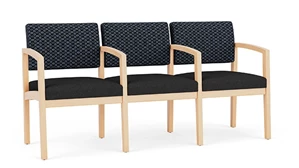 Lobby & Guest Chairs - Wood Lesro Lenox Wood 3 Seat with Center Arms - Designer Combo Upholstery