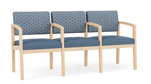 Lobby & Guest Chairs - Wood Lesro Lenox Wood 3 Seat with Center Arms - Designer Combo Upholstery