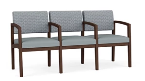 Lobby & Guest Chairs - Wood Lesro Lenox Wood 3 Seat with Center Arms - Designer Combo Upholstery