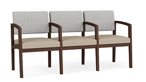 Lobby & Guest Chairs - Wood Lesro Lenox Wood 3 Seat with Center Arms - Designer Combo Upholstery