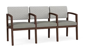 Lobby & Guest Chairs - Wood Lesro Lenox Wood 3 Seat with Center Arms - Designer Combo Upholstery