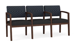 Lobby & Guest Chairs - Wood Lesro Lenox Wood 3 Seat with Center Arms - Designer Combo Upholstery