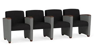 Lobby & Guest Chairs - Wood Lesro 4 Seats with Center Arms, Upholstered Seat, Back and Arms