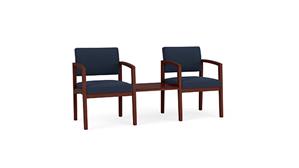 Lobby & Guest Chairs - Wood Lesro Lenox Wood 2 Chairs with Connecting Center Table - Pattern Upholstery