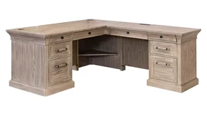L Shaped Double Pedestal Desks Martin Furniture Traditional Executive Wood Double Pedestal L-Desk