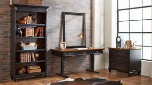 Standing Desks - Electronically Adjustable Martin Furniture Electric Sit to Stand Desk with Lateral File & Bookcase