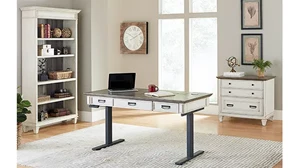 Standing Desks - Electronically Adjustable Martin Furniture Electric Sit to Stand Desk with Lateral File & Bookcase