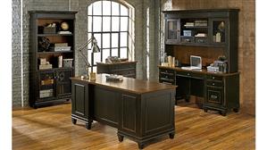 Office Suites Martin Furniture Executive Desk with Lateral File, Credenza with Hutch & Bookcase with Doors