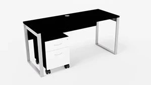 Stand-Alone Single Pedestal Desks WFB Designs 48in W x 24in D Metal Leg Desk with Mobile Pedestal