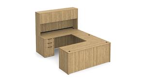 U Shaped Desks WFB Designs 60in W x 96in D, 42in Bridge, Double Pedestal U-Desk with 4 Door Hutch
