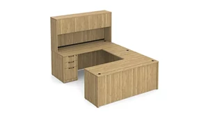 U Shaped Desks with Hutch WFB Designs 60in W x 96in D Double Pedestal U-Desk with 4 Door Hutch