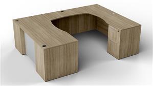 U Shaped Single Pedestal Desks WFB Designs 71in x 102in Single FF U-Desk w/ Curve User Side and Glass Modesty
