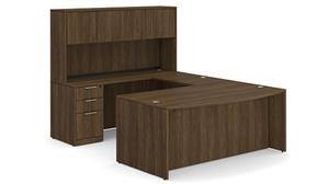 U Shaped Desks WFB Designs 66in W x 102in D, 42in Bridge, Double Pedestal Bow Front U-Desk with 4 Door Hutch