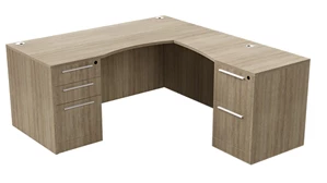 L Shaped Double Pedestal Desks WFB Designs 66in x 72in Double Ped L-Desk w/ Curve User Side and Step Laminate Modesty