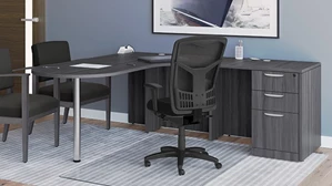 L Shaped Single Pedestal Desks PBD Furniture 71in x 84in Single Curve Corner BoxBoxFile Ped Bullet L-Desk without Modesty Panel