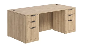 Stand-Alone Double Pedestal Desks PBD Furniture Double Pedestal Desk 60in x 24in Laminate with 2 Box/Box/File Pedestals