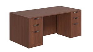 Stand-Alone Double Pedestal Desks PBD Furniture Double Pedestal Desk 66in x 24in Laminate with 2 Box/Box/File Pedestals