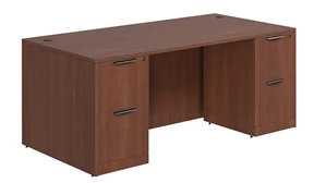 Stand-Alone Double Pedestal Desks PBD Furniture Double Pedestal Desk 66in x 30in Laminate with 2 File/File Pedestals