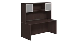 Stand-Alone Desks with Hutch PBD Furniture Desk Shell 71in x 30in Laminate with 2 Door Glass Hutch