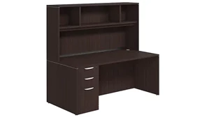 Stand-Alone Desks with Hutch PBD Furniture Single Pedestal Desk 66in x 30in Laminate with Open Hutch