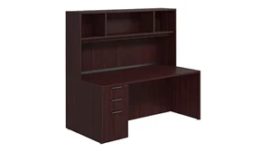 Stand-Alone Desks with Hutch PBD Furniture Single Pedestal Desk 71in x 30in Laminate with Open Hutch