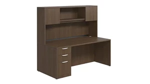 Stand-Alone Desks with Hutch PBD Furniture Single Pedestal Desk 60in x 24in Laminate with 2 Door Wood Hutch