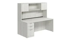 Stand-Alone Desks with Hutch PBD Furniture Single Pedestal Desk 71in x 24in Laminate with 2 Door Wood Hutch