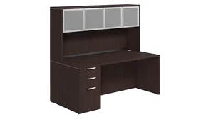 Stand-Alone Desks with Hutch PBD Furniture Desk 71in W x 36in D with Hutch and 1 Pedestal