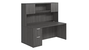 Stand-Alone Desks with Hutch PBD Furniture Desk 66in W x 24in D with 2 Drawer Pedestal and Wood Hutch with 2 Doors