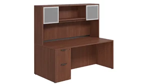 Stand-Alone Desks with Hutch PBD Furniture Desk 60in W x 30in D with 2 Drawer Pedestal and Hutch with 2 Glass Doors