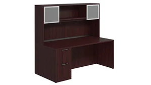 Stand-Alone Desks with Hutch PBD Furniture Desk 71in W x 36in D with 2 Drawer Pedestal and Hutch with 2 Glass Doors