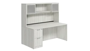 Stand-Alone Desks with Hutch PBD Furniture Desk 60in W x 24in D with 2 Drawer Pedestal and Hutch with 2 Glass Doors