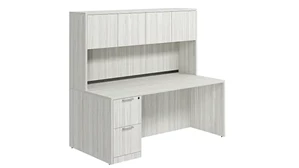 Stand-Alone Desks with Hutch PBD Furniture Desk 60in W x 30in D with 2 Drawer Pedestal and Wood Hutch with 4 Doors