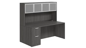 Stand-Alone Desks with Hutch PBD Furniture Desk 60in W x 24in D with 2 Drawer Pedestal and Hutch with 4 Glass Doors