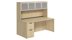 Stand-Alone Desks with Hutch PBD Furniture Desk 60in W x 30in D with 2 Drawer Pedestal and Hutch with 4 Glass Doors
