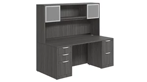 Stand-Alone Desks with Hutch PBD Furniture Desk 60in W x 24in D with 2 and 3 Drawer Pedestals and Hutch with 2 Glass Doors
