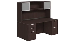 Stand-Alone Desks with Hutch PBD Furniture Desk 66in W x 24in D with 2 and 3 Drawer Pedestals and Hutch with 2 Glass Doors