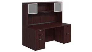 Stand-Alone Desks with Hutch PBD Furniture Desk 71in W x 24in D with 2 and 3 Drawer Pedestals and Hutch with 2 Glass Doors