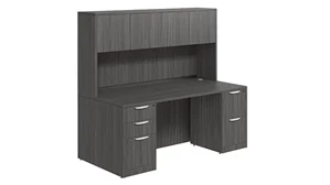 Stand-Alone Desks with Hutch PBD Furniture Desk 60in W x 30in D with 2 and 3 Drawer Pedestals and Wood Hutch with 4 Doors
