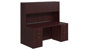 Stand-Alone Desks with Hutch PBD Furniture Desk 71in W x 30in D with 2 and 3 Drawer Pedestals and Wood Hutch with 4 Doors